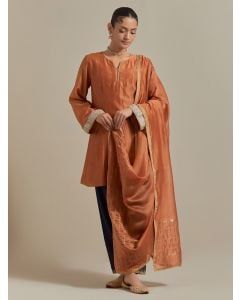 Brown Lace Work Chanderi Suit - Set of 3