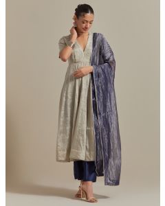 Grey Handwoven Zari Silk Suit - Set of 3