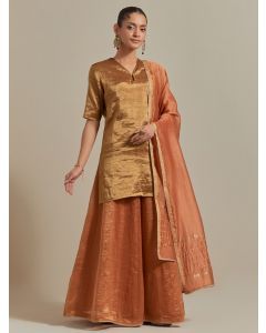 Golden Zari Silk Sharara Suit - Set of 3