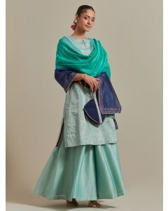 Mint Green Handwoven Zari Silk Suit - Set of 3