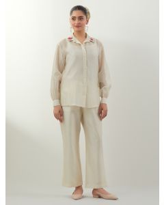 Ivory Hand Embroidered Chanderi Co-ord Set- Set of 2