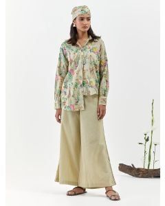 Beige Printed Cotton Linen Co-ord Set - Set of 2
