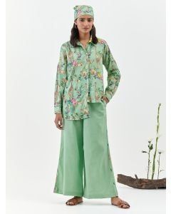 Green Printed Cotton Linen Co-ord Set - Set of 2