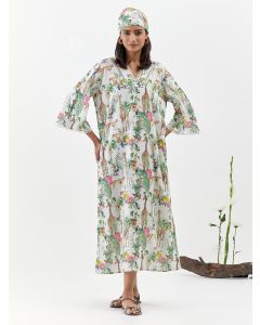 Ivory Printed Cotton Linen Dress