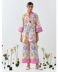 Multicolor Printed Cotton Linen Co-ord Set - Set of 2