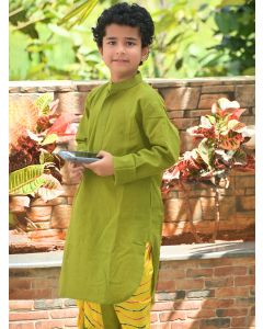 Green Solid Cotton Kurta with Dhoti Pants- Set of 2