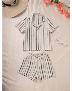 Black White Striped Cotton Co-ord Set - Set of 2