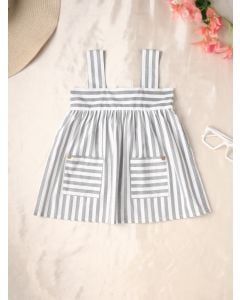 White Black Striped Cotton Dress