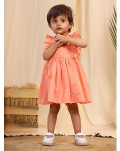 Orange Pintuck Cotton Dress