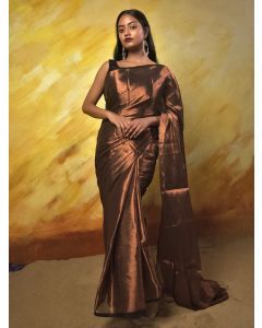 Copper Zari Cotton Tissue Saree