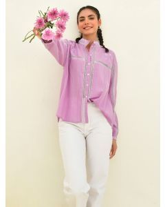 Purple Embroidered Poplin Shirt