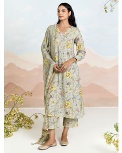 Green Printed Cotton Suit - Set of 3