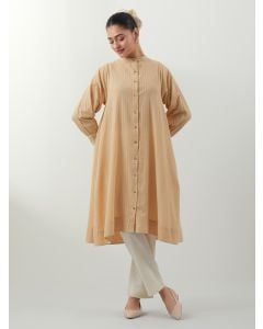 Beige Woven Chanderi Kurta with Pants- Set of 2