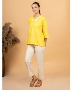 Yellow Embroidered Cotton Top