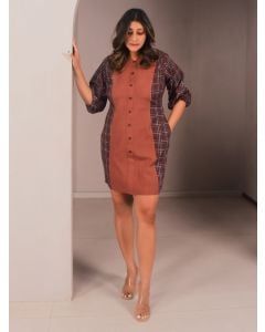 Brown Checkered Cotton Dress