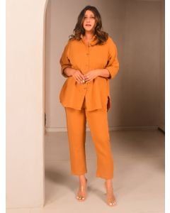 Mustard Yellow Cotton Linen Co-ord Set - Set of 2