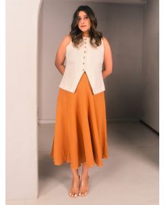 White Cotton Linen Vest with Skirt - Set of 2