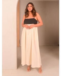Black Beige Cotton Linen Dress
