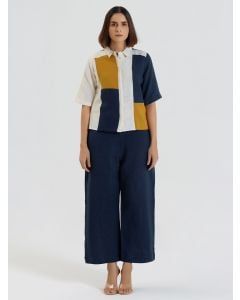 Multicolor Color Block Cotton Linen Shirt