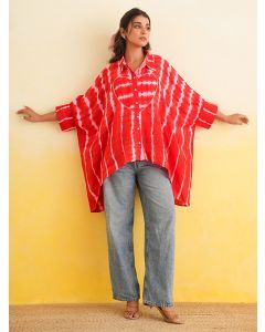 Red Shibori Dyed Muslin Shirt