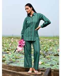 Green Striped Cotton Pants