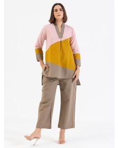 Multicolor Color Block Cotton Linen Co-ord Set - Set of 2