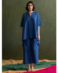 Royal Blue Cotton Linen Co-ord Set - Set of 2