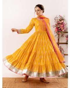 Mustard Yellow Hand Block Printed Cotton Suit- Set of 3