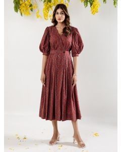 Maroon Hand Block Printed Cotton Dress