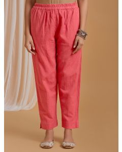 Red Embroidered Cotton Linen Pants