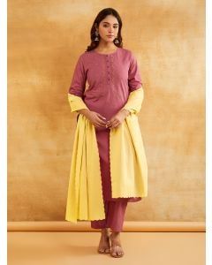 Pink Hand Embroidered Cotton Suit - Set of 3