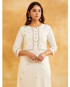 White Hand Embroidered Cotton Suit - Set of 3