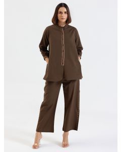Brown Cotton Linen Co-ord Set - Set of 2