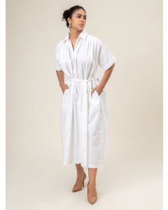 White Cotton Oversized Dress with Belt