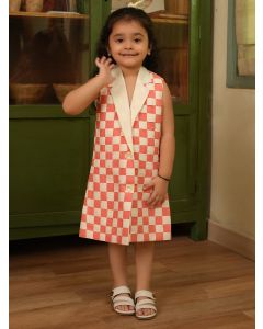 Cream Peach Checkered Dress