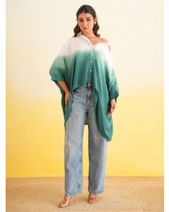White Green Ombre Dyed Muslin Shirt