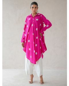 Pink Bandhani Tie and Dye Muslin Kurta