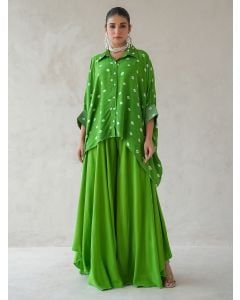 Green Bandhani Tie and Dye Muslin Co-ord Set- Set of 2