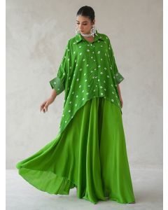 Green Bandhani Tie and Dye Muslin Kaftan Shirt