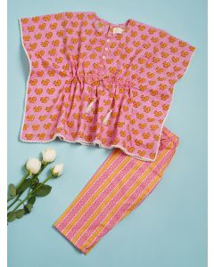 Pink Hand Block Printed Cotton Nightwear- Set of 2