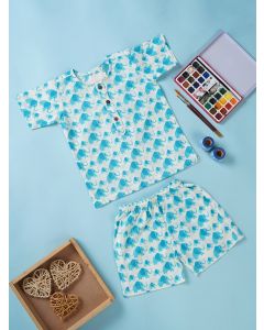 Sky Blue Hand Block Printed Cotton Unisex Co-ord Set- Set of 2