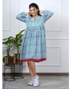 Blue Hand Block Printed Cotton Dress