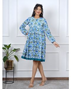 Blue Hand Block Printed Cotton Dress