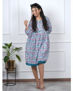 Blue Hand Block Printed Cotton Dress