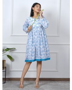 Blue Hand Block Printed Cotton Dress