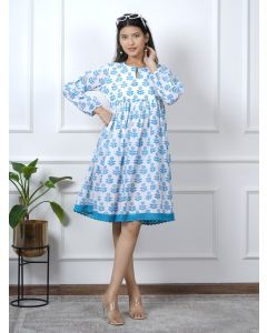 Blue Hand Block Printed Cotton Dress