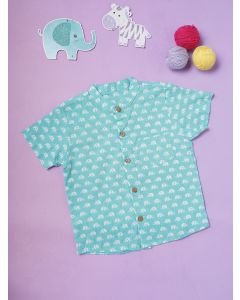 Sky Blue Hand Block Printed Cotton Shirt