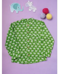 Green Hand Block Printed Cotton Shirt