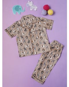 Brown Hand Block Printed Cotton Unisex Nightwear - Set of 2