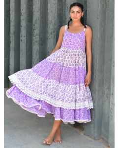 Purple Hand Block Printed Kota Dress